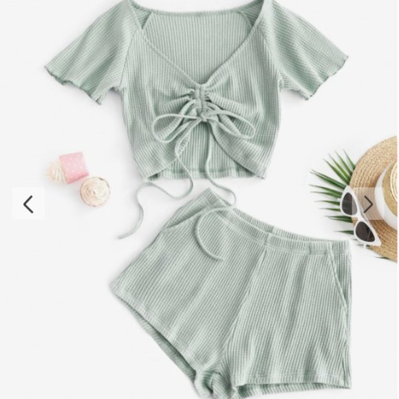 Waffle Knit Shorts Set | size M - Picture 2 of 6